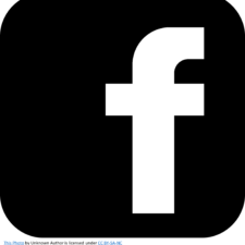 Black curved box with lowercase f symbol for Facebook